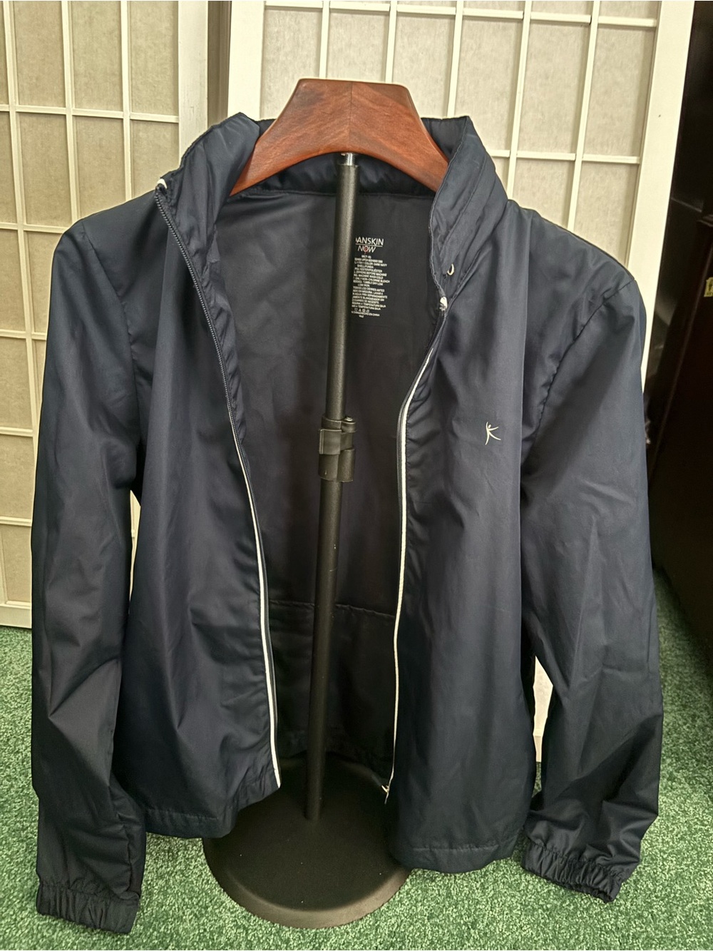Danskin Girls Windbreaker Jacket Medium Navy Packable Hood EUC